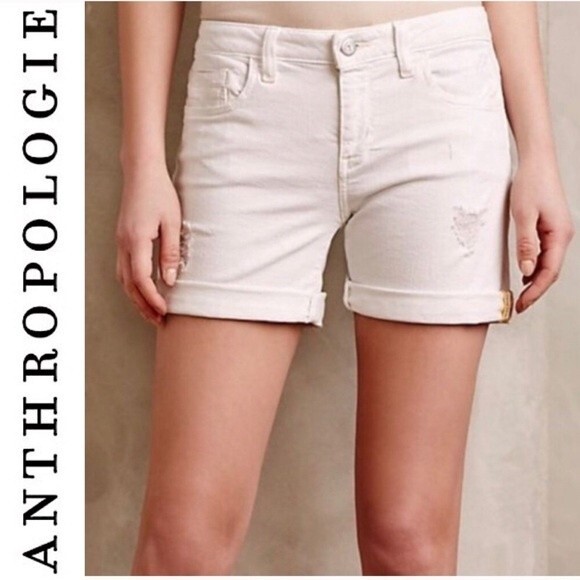 Anthropologie Pilcro Letterpress Stet Off White Distressed Jean Denim Shorts 26 - Picture 2 of 13